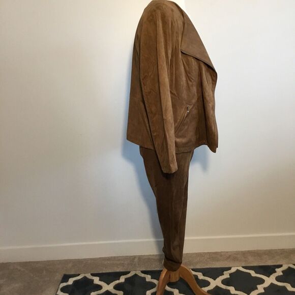 Suede 2 pc Zip Jacket ankle pants suit L (12/14) Old Money Clean Girl J. Jill - Picture 5 of 16